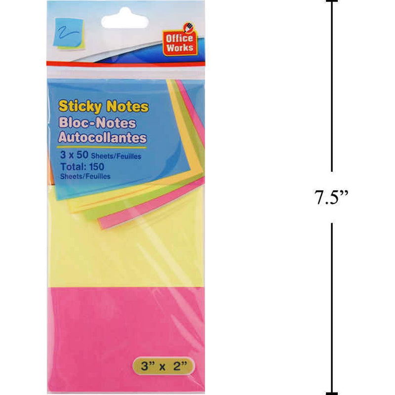 Notas autoadhesivas de 50 hojas, paquete de 3 (150 hojas), 76x50 mm, color neón post it