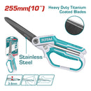 Tijera de 10" de Acero Inoxidable. Ancho de la hoja: 3.6mm. Ergonómica. Corta plástico y cartón.