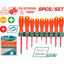 Destornilladores Aislados 1000V Mango ergonómico. Magnético. Punta redonda. Set de 9 piezas. Para electricista