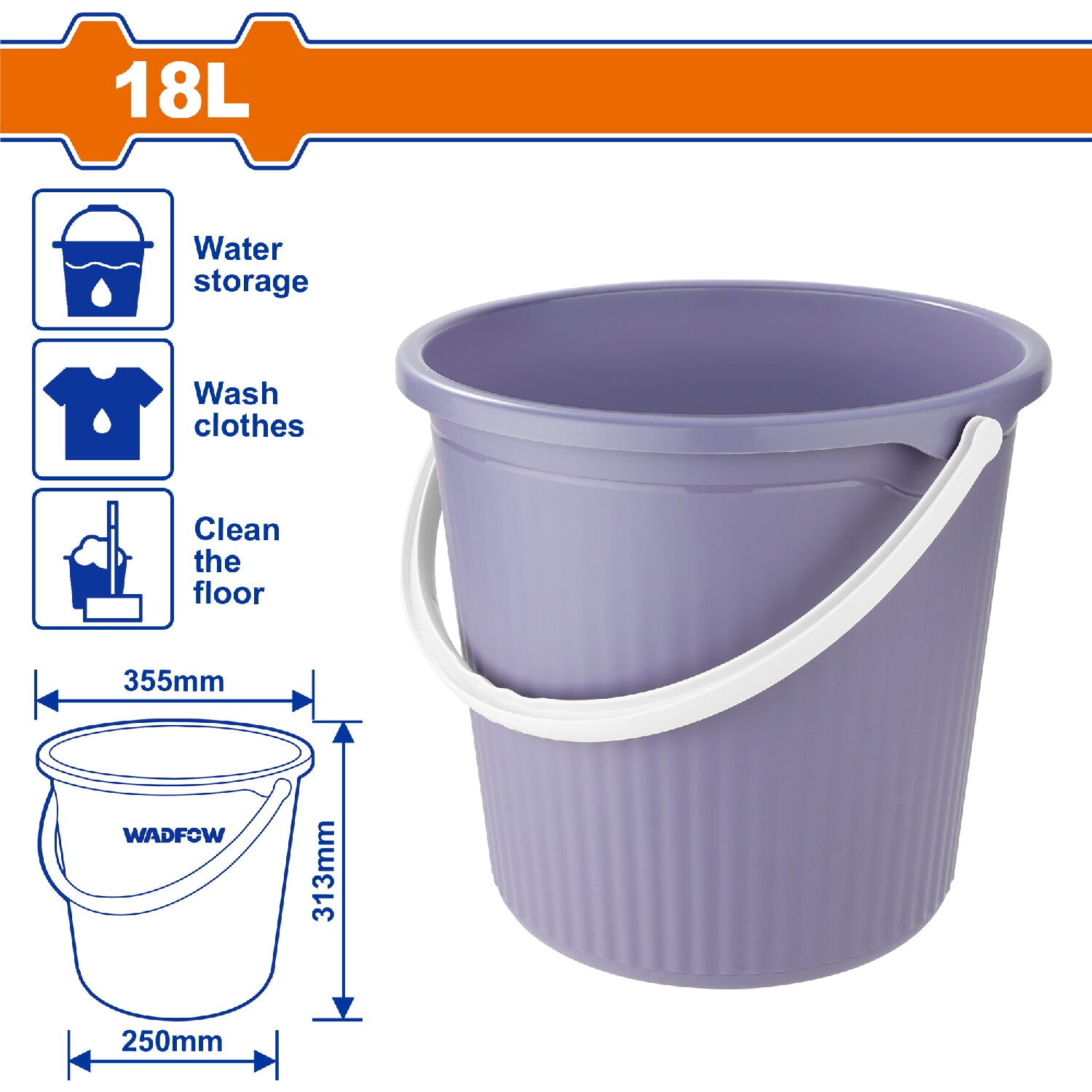 Cubo de Limpieza Multiusos 18L. Tamaño: 355x250x313mm. Peso: 564g. Mango cómodo. Balde
