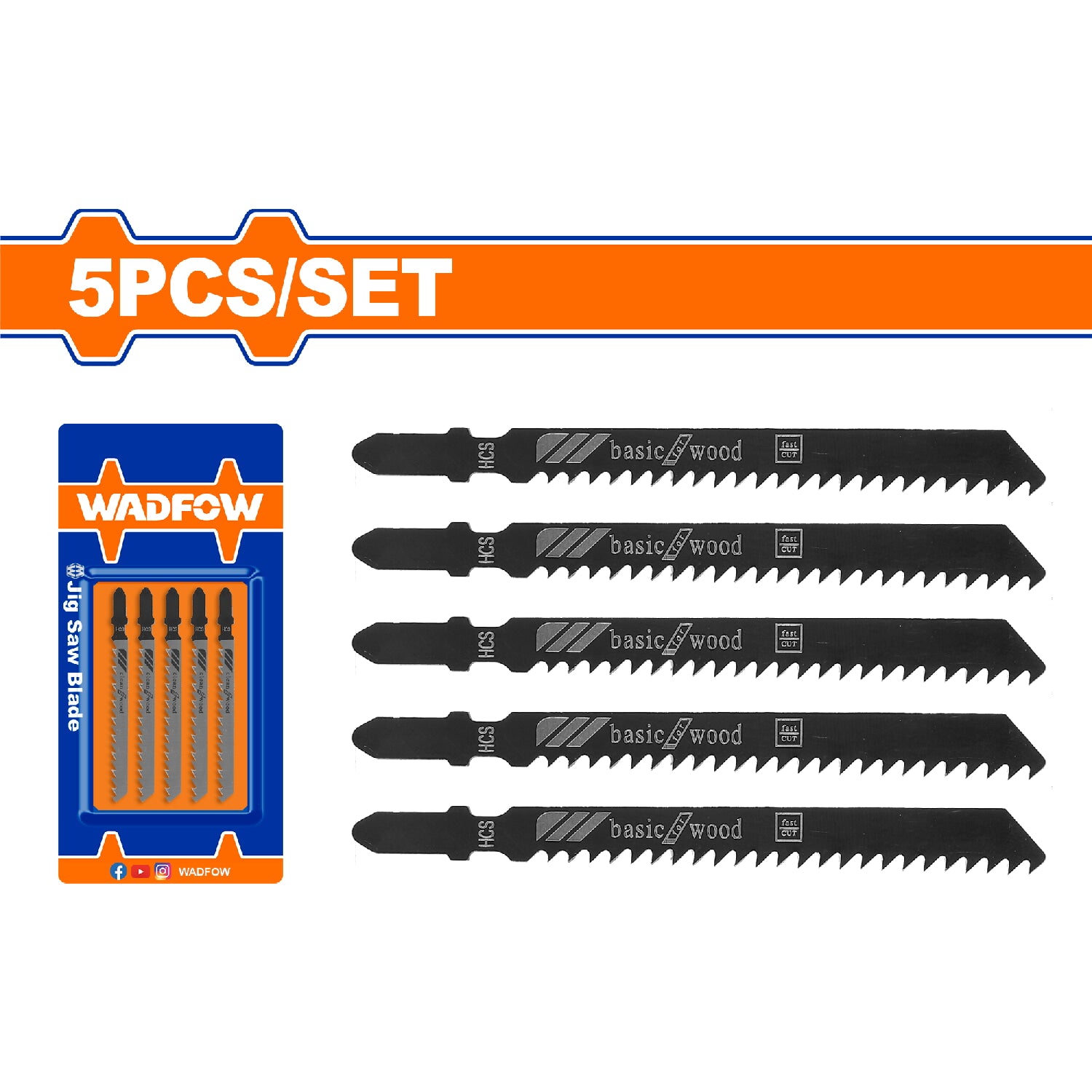 Hojas para sierra+C1032:C1035 caladora HCS Corte Limpio Madera. 74mm. (6 TPI) Set de 5 pzas. Dientes molidos y cónicos.
