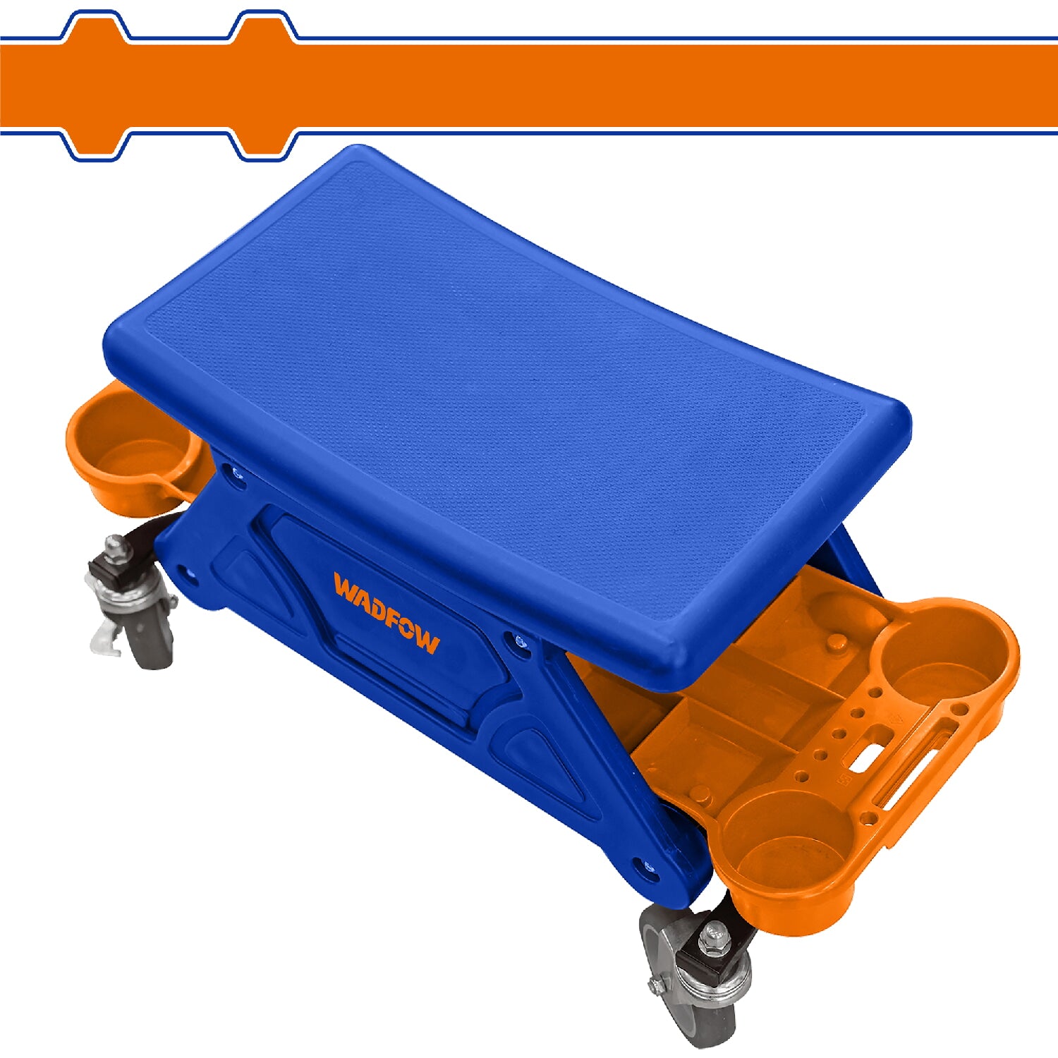 Silla de mecánico con ruedas 4" y bandeja con compartimientos. Carga Max: 130Kg.