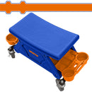 Silla de mecánico con ruedas 4" y bandeja con compartimientos. Carga Max: 130Kg.