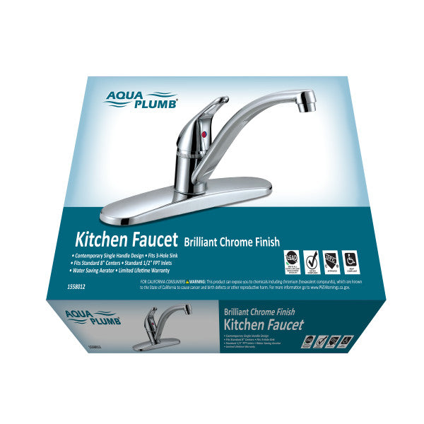 Grifo de cocina de mezclador de 1 mando con acabado cromado brillante. 1.8 GPM.