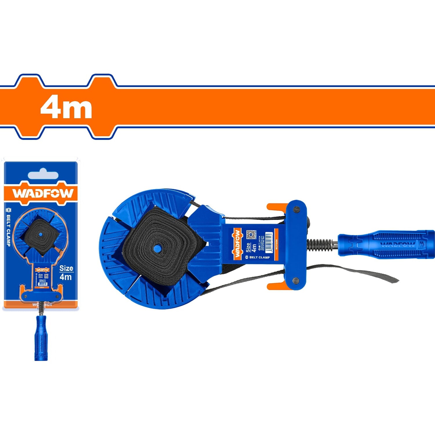 Abrazadera de esquina con banda ajustable para carpintería. Long de correa: 4M.