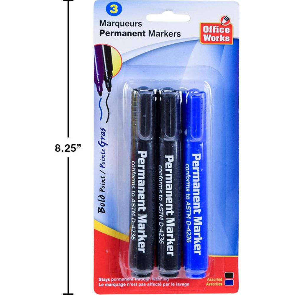 Marcadores rotuladores permanentes de 3 piezas, 2 colores, b / c