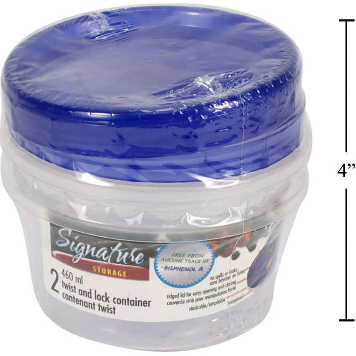 Contenedor Twist & Lock de 460 ml con tapa, 4 .5x3 " para alimentos