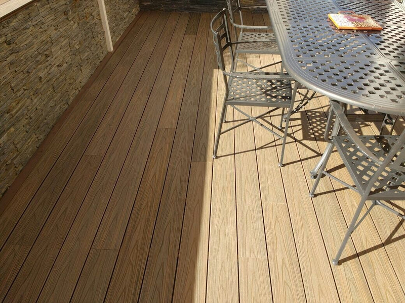 Piso Deck WPC exteriores dual color Caoba / Gris claro 23 x140x2900mm