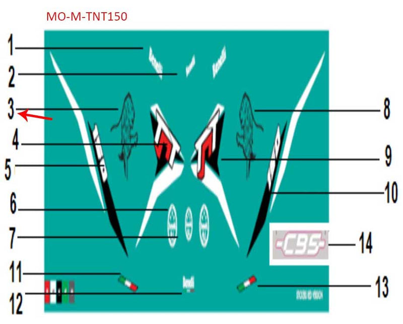 Calcomania del covertor derecho del tanque (TNT150)