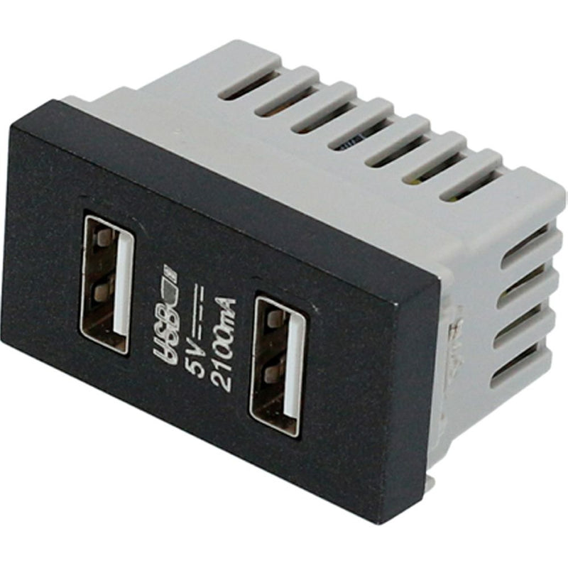 Módulo USB doble negro para interuptores 1/3 Surtek.