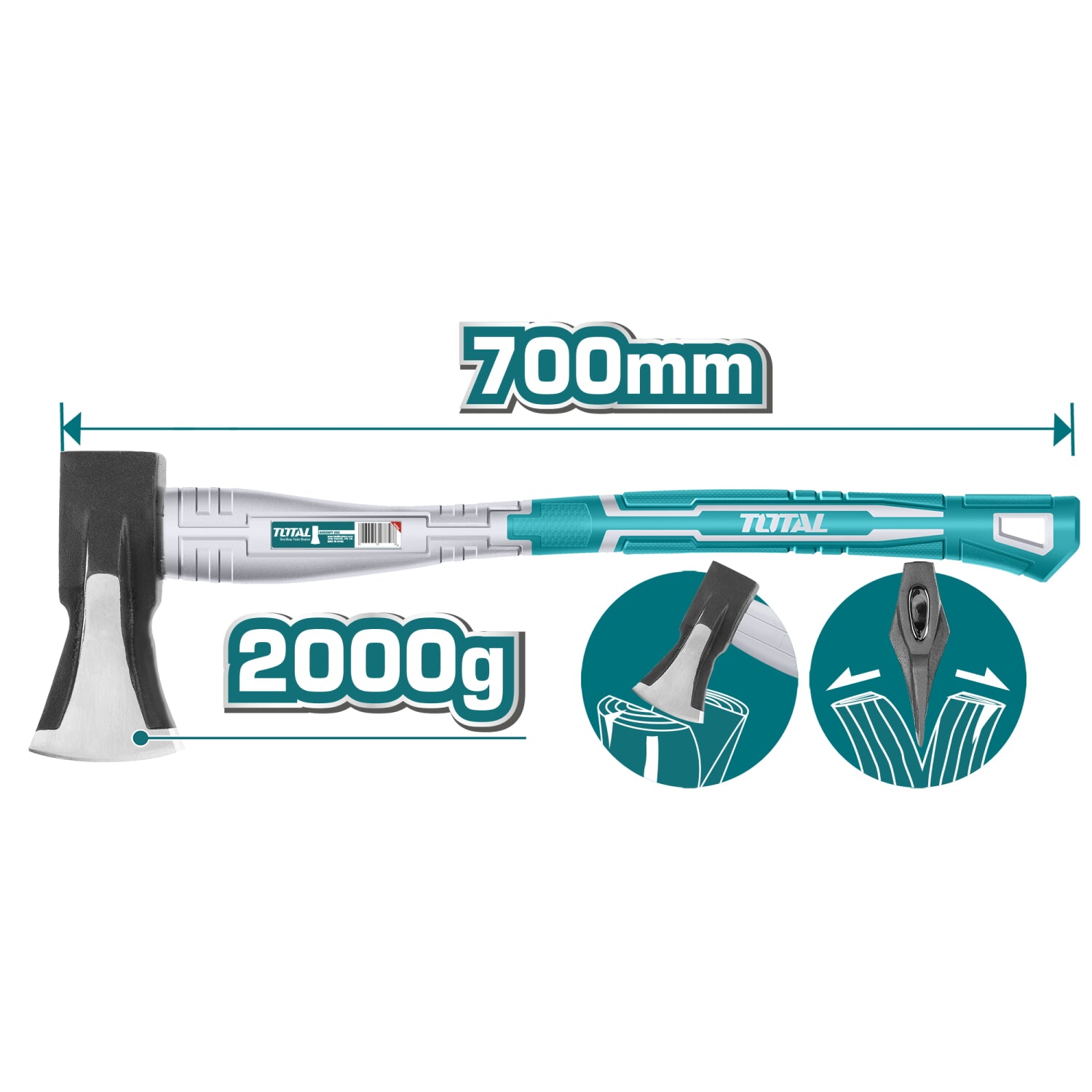 Hacha grande. forjado a gota, Acero 45# Mango fibra vidrio 2000g.