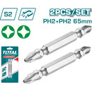 Puntas de destornillador PH2+PH2 (Set 2 piezas,65 mm,S2).Punta magnética.