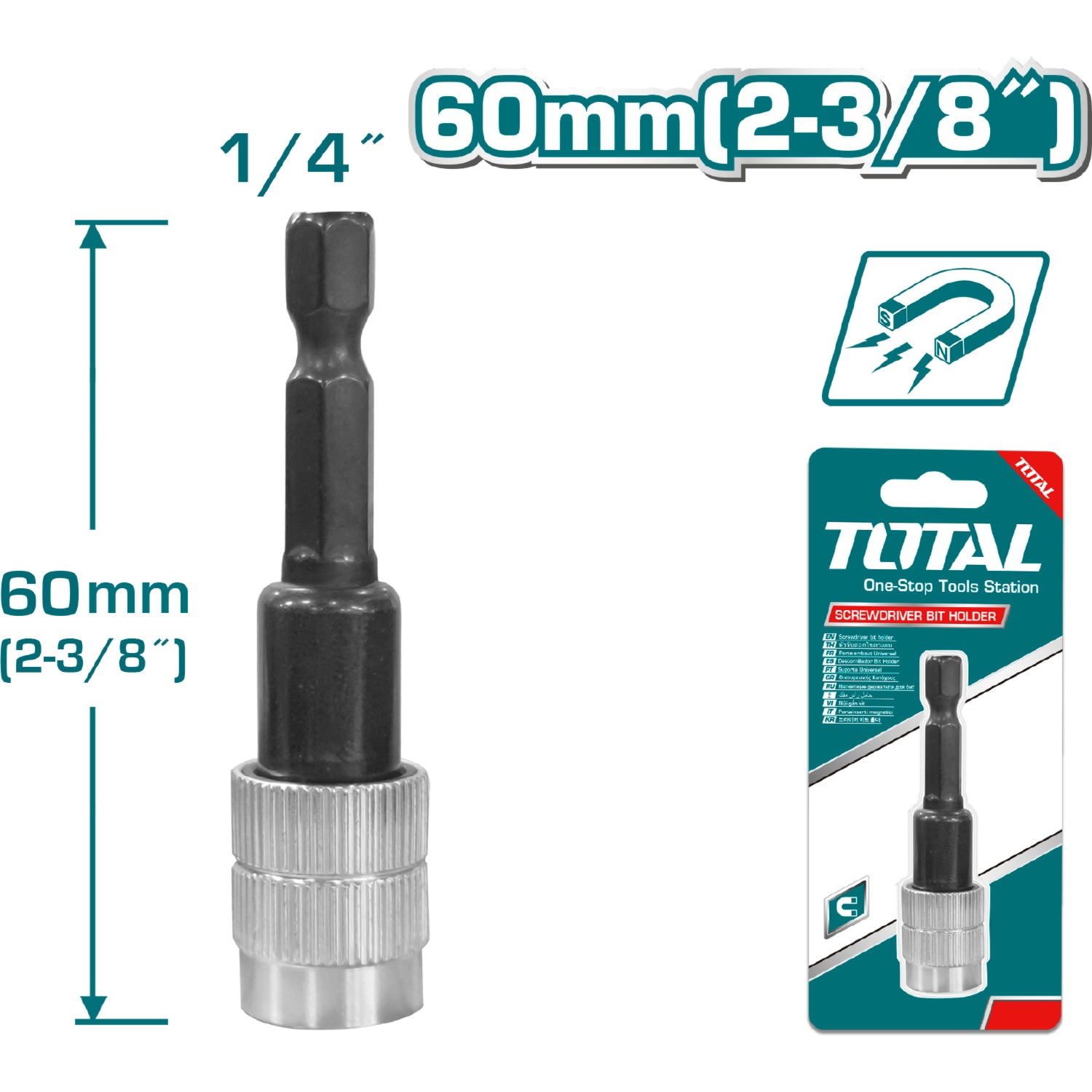 Portapuntas de destornillador con liberación rápida 60 mm(2-3/8"). Magnético.