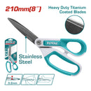 Tijera de 8" de Acero Inoxidable. Ancho de la hoja: 3.2mm. Mango ergonómico de goma.