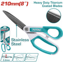 Tijera de 8" de Acero Inoxidable. Ancho de la hoja: 3.2mm. Mango ergonómico de goma.