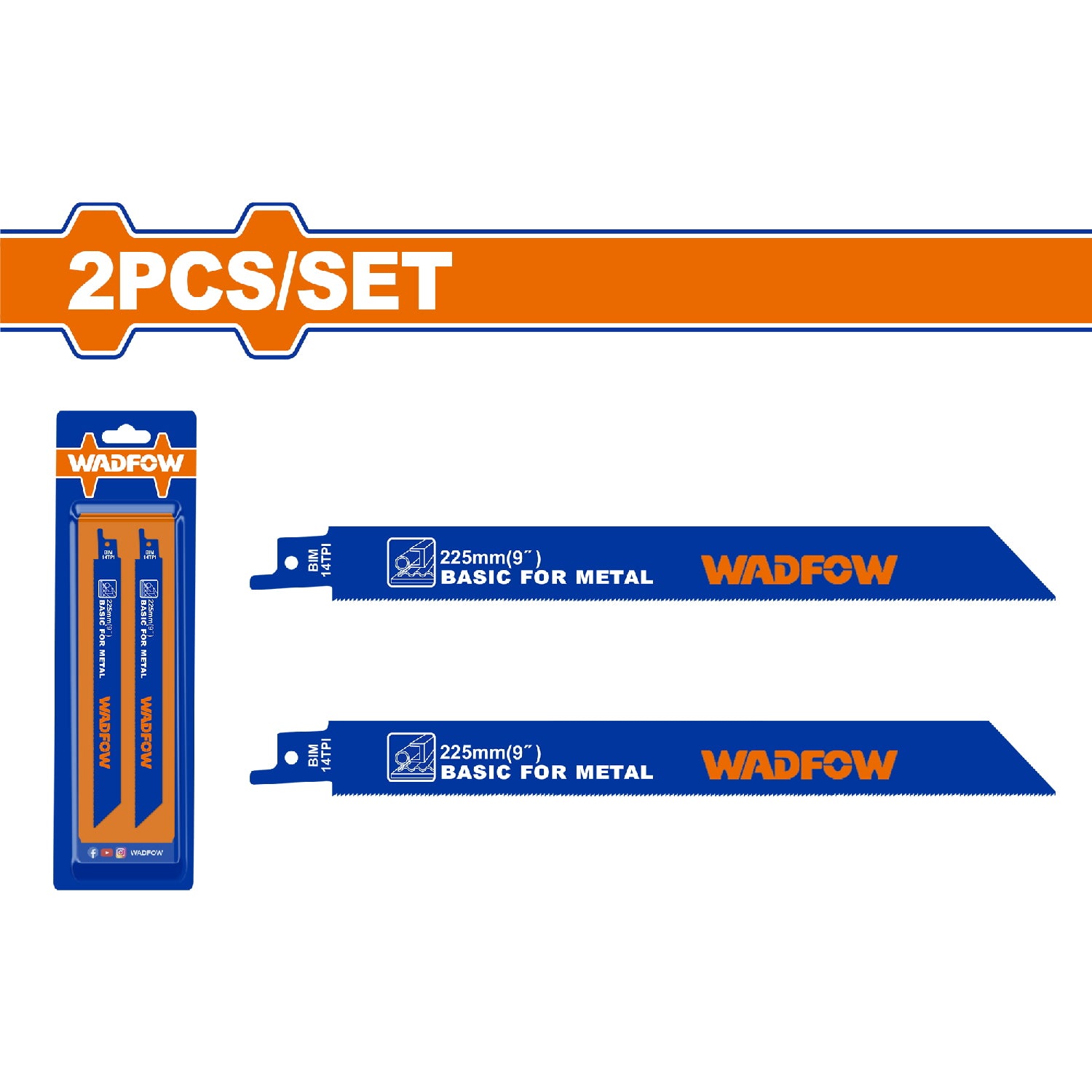 Hojas de sierra sable para metal. 225mm(9") 14TPI-BIM-Fresado. Set de 2 piezas.