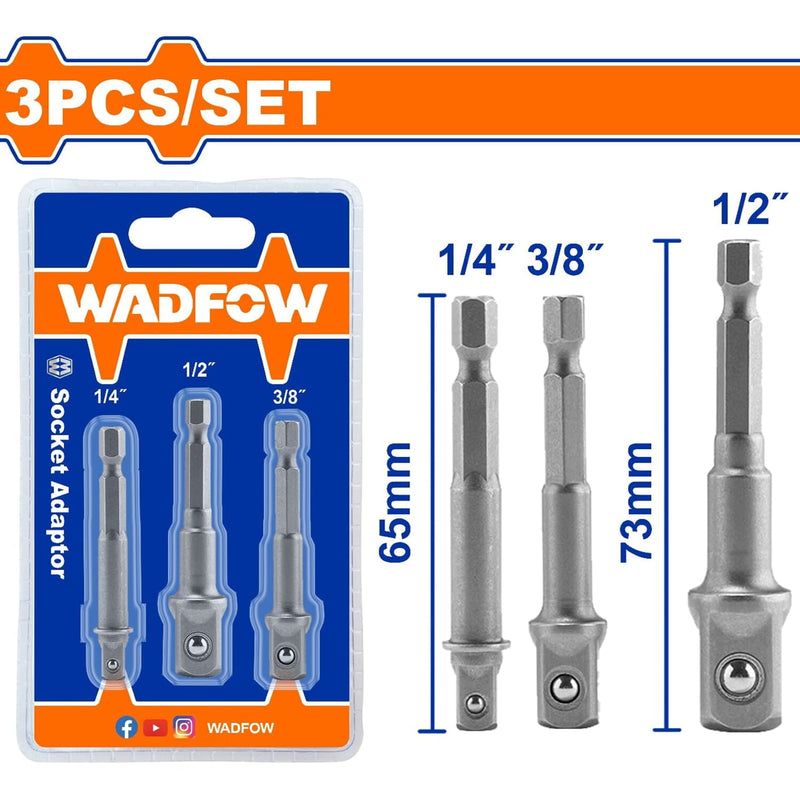Adaptadores para Sockets 1/4", 3/8", 1/2". Zanco 1/4" Hexagonal. Material: 50BV30. Set 3 piezas.