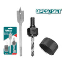 Broca instalación de cerraduras. Incluye: piezas de perforación y broca.Set de 3 piezas