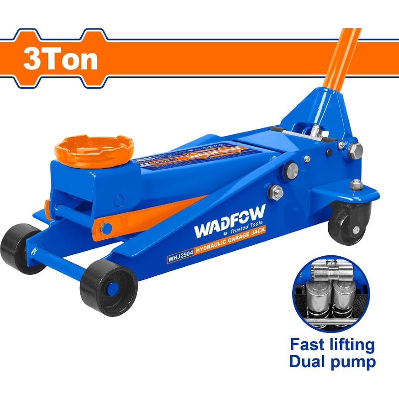 Gato Hidráulico de Piso 3 Ton. Altura min:130mm. Alt. Elevación: 465mm. Bomba doble.