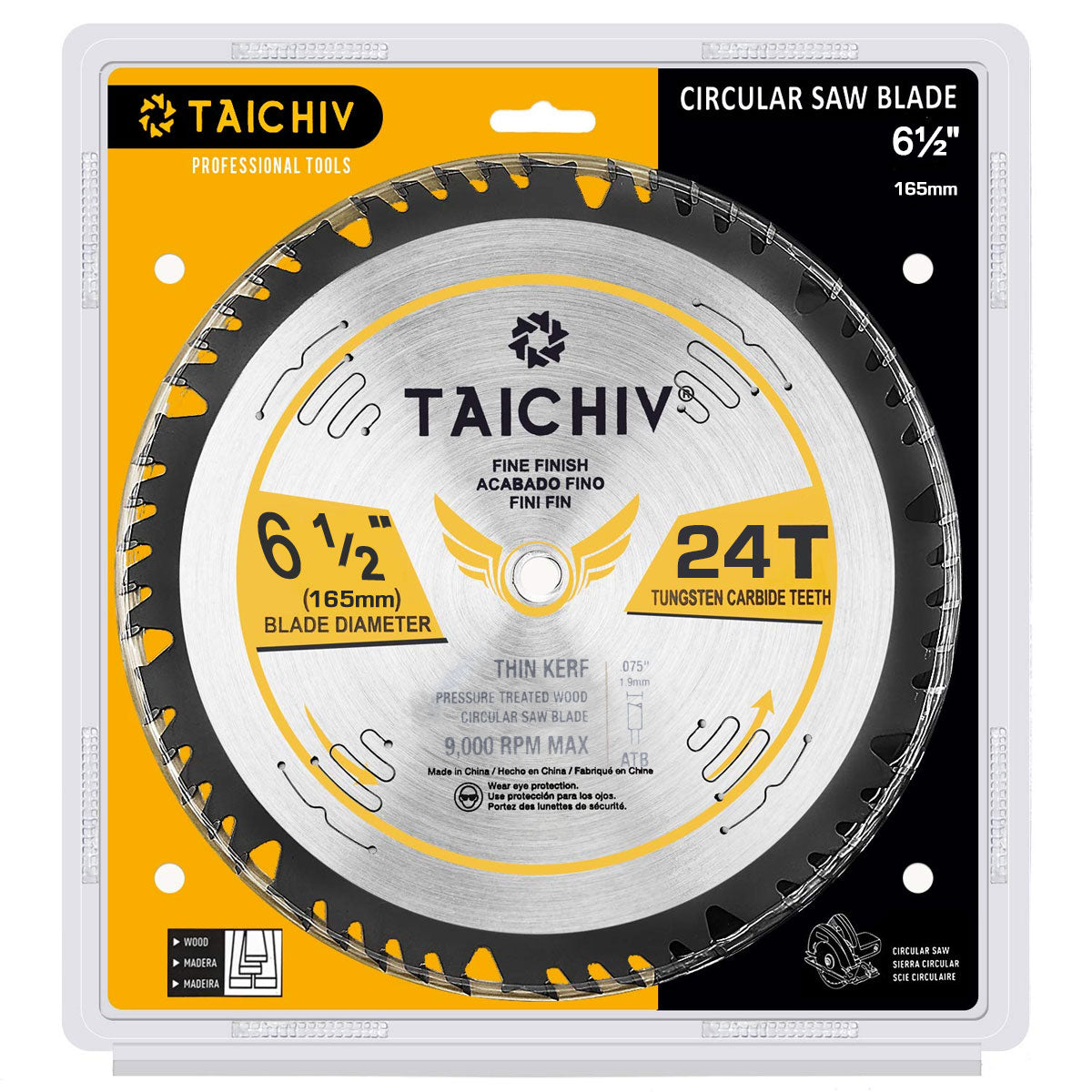 Disco de Sierra de 6 1/2" ( 165 mm ) de 24 dientes de 9000 RPM para Madera. Carburo Tungsteno (TCT)