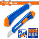 Exacto de Plástico 18x100mm. Con pulsador plano. Acero Inoxidable.