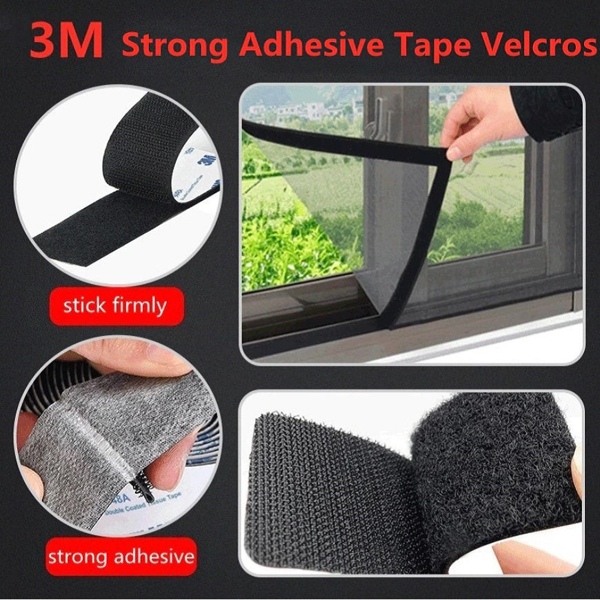 Cinta adhesiva de velcro para pegar sin abrir huecos, 25 mm ( 1")  x 2 m, color negro.