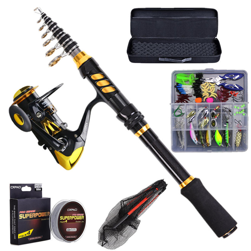 Kit pesca caña de carbono Telescópica 2.1 m Estuche