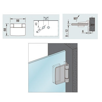 Bisagra para Vidrio Templado a Muro o Perfil. Acabado Negro. Serie Easy Office