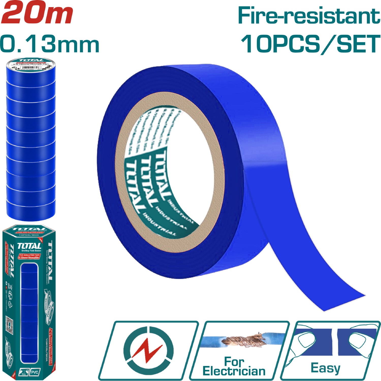 Gutapercha tape eléctrico Azul. 0.13mm 18 mm x 20m. Resistente al fuego. (1 pza)
