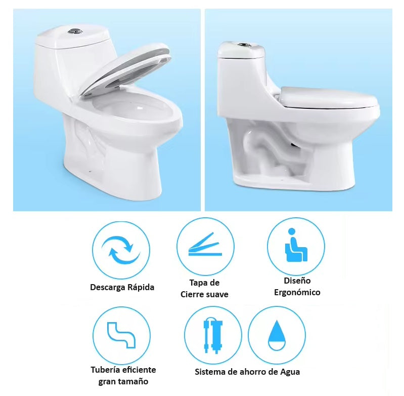 Inodoro de una pieza alta Calidad tapa cierre suave y ferreteria 10 años de garantía 30x70 cm NESSATI