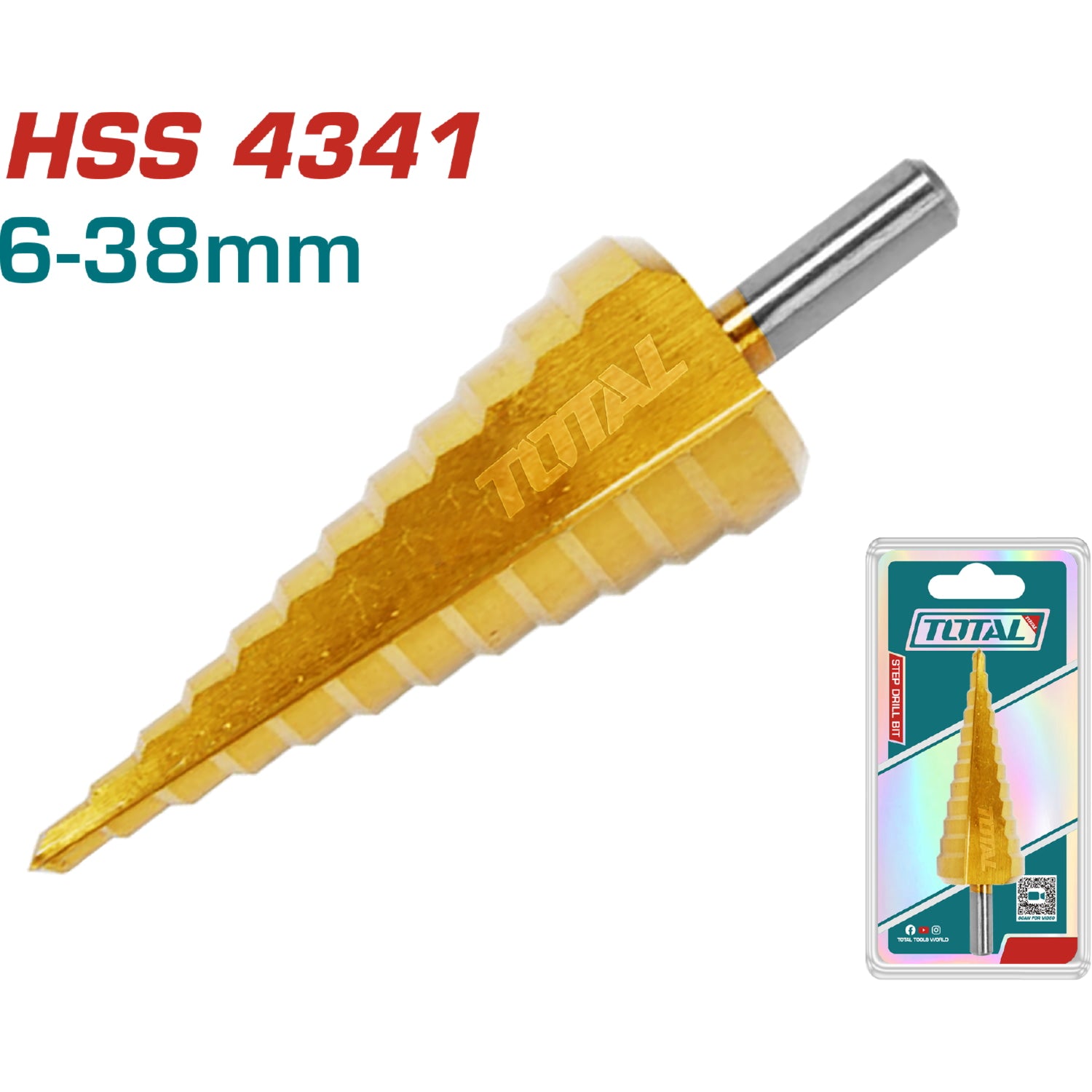 Broca Escalonada. 6-38mm.  Para Metal. Chapado en Titanio.