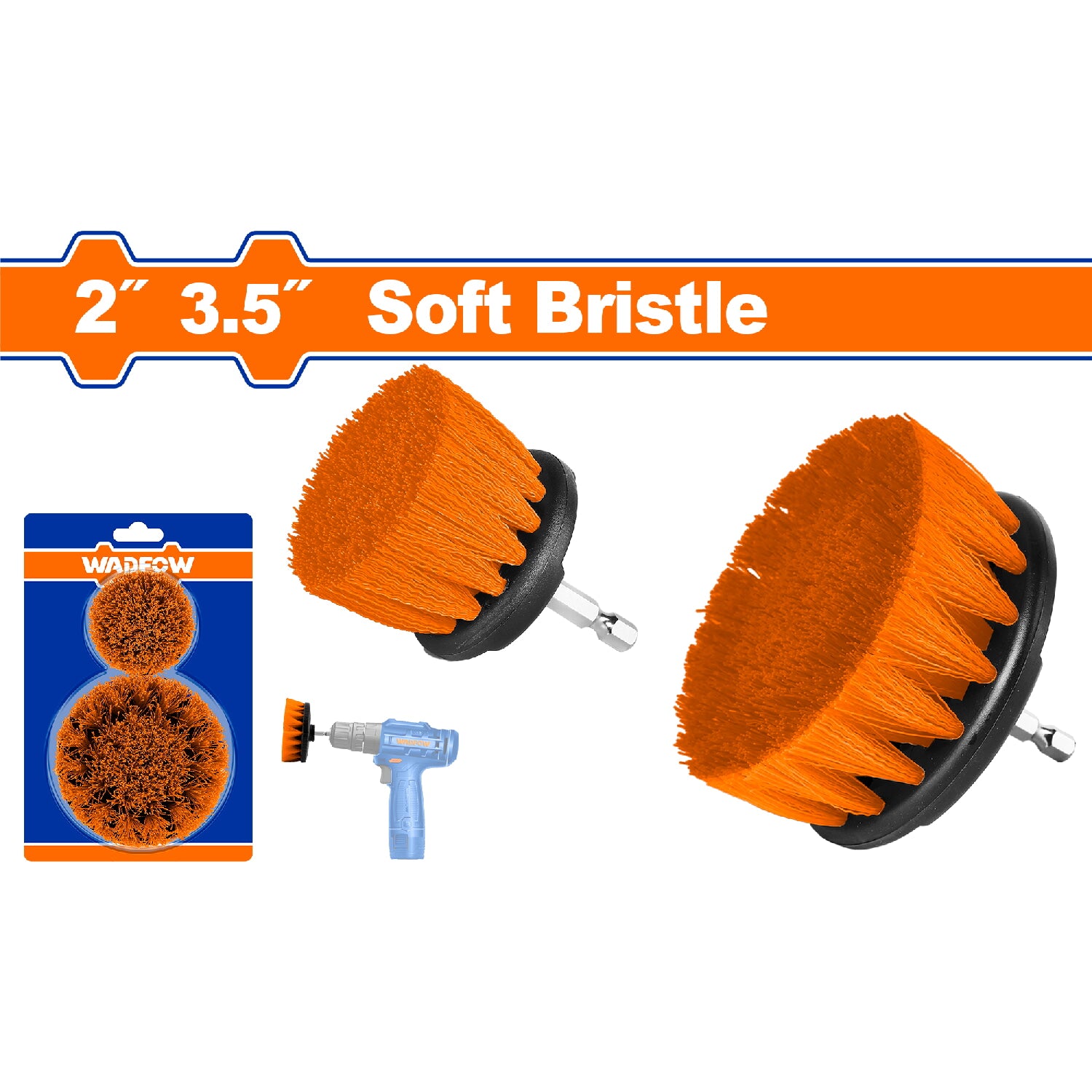 Cepillos cerdas suaves 2" y 3.5" Set de 2 pzas. Ideal: Vidrio, plástico. Vástago 1/4" hexagonal.