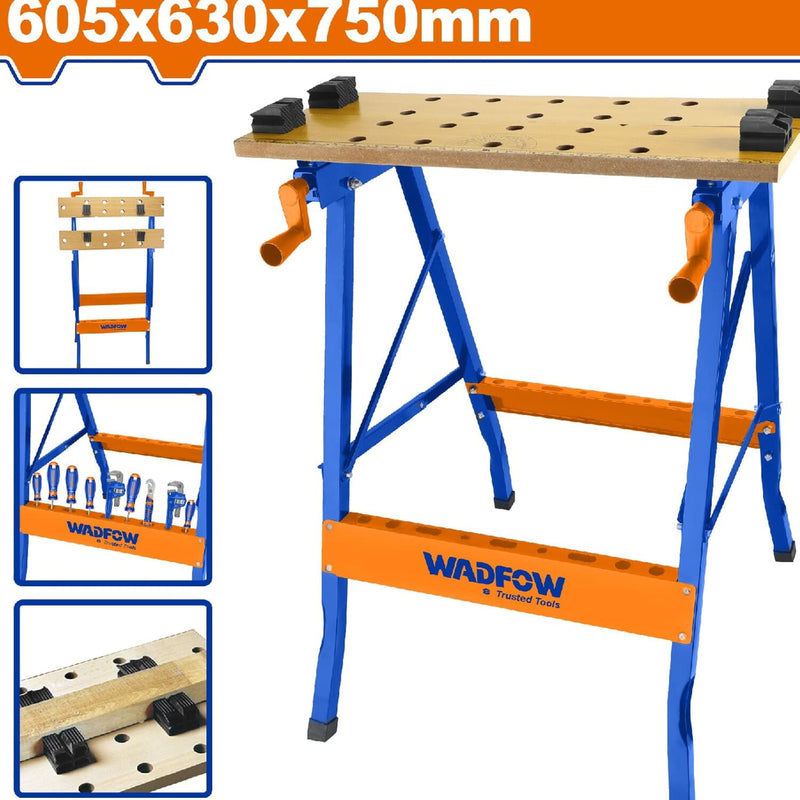 Banco Mesa de Trabajo Plegable Portátil. Cap:100 Kg. Tamaño abierto: 605x630x750mm.