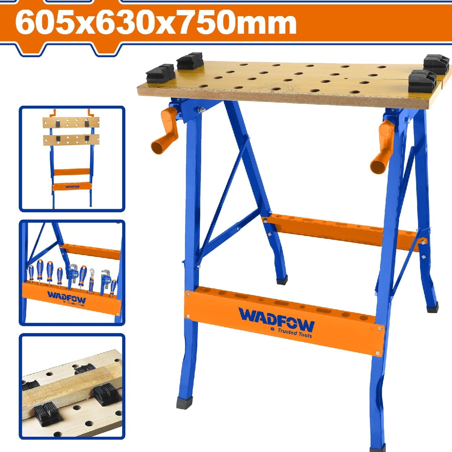 Banco Mesa de Trabajo Plegable Portátil. Cap:100 Kg. Tamaño abierto: 605x630x750mm.