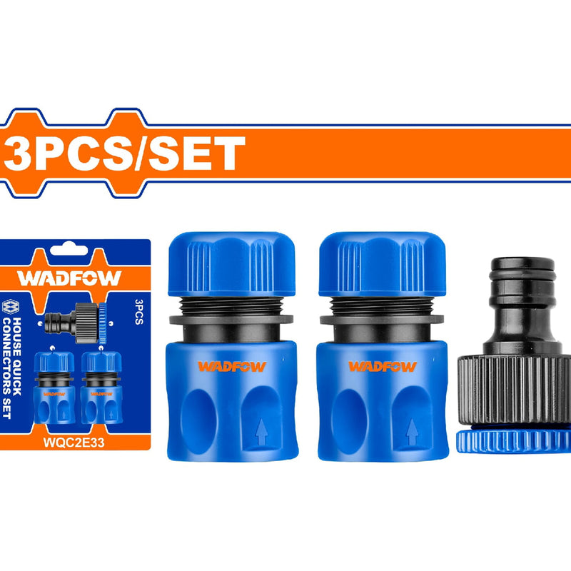 Conectores rápidos de manguera 1/2" y 3/4" . Set de 3 piezas. Incluye conectores, adaptadores y reductor.