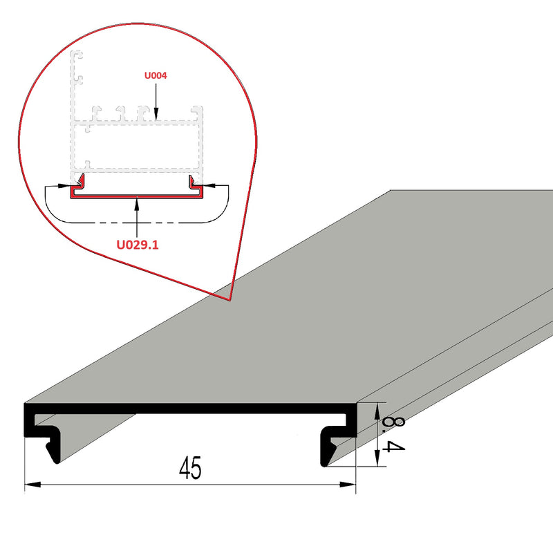 Tapa Plana Remate perimetral para Marco 45 mm Europa Largo 5.85 mts. Acabado Anodizado Bronze 15 Micron