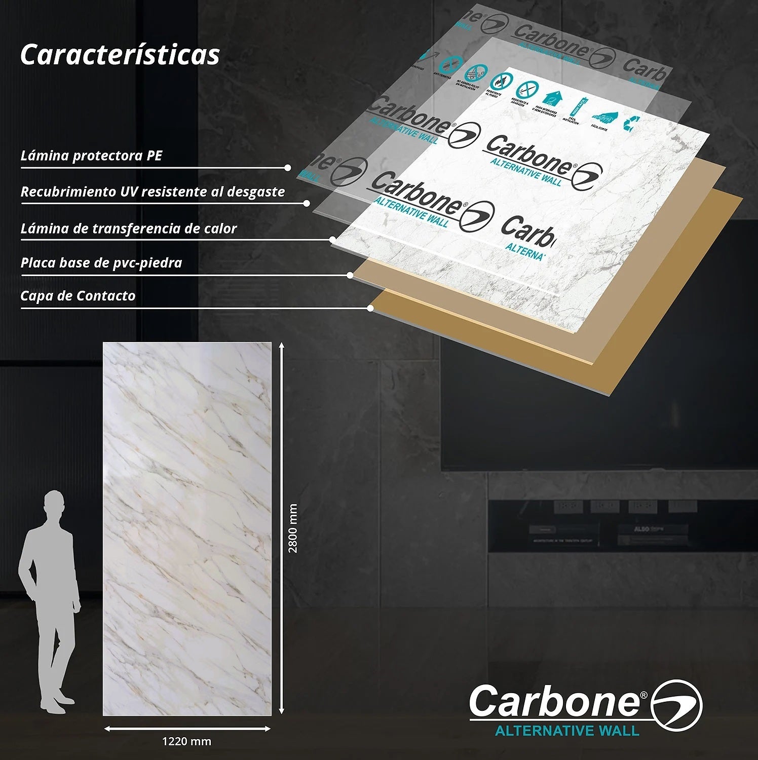 Panel Decorativo Mármol PVC  1.22m x 2.80m x 3mm Gold Calacatta (Línea económica)