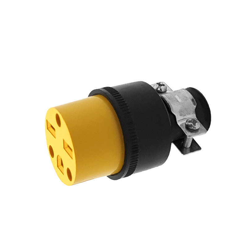 Toma Corriente Polarizado con Caucho y Clamp de Seguridad. Conexion Nema 5-15P. 15A-220Volt. 60 Hz