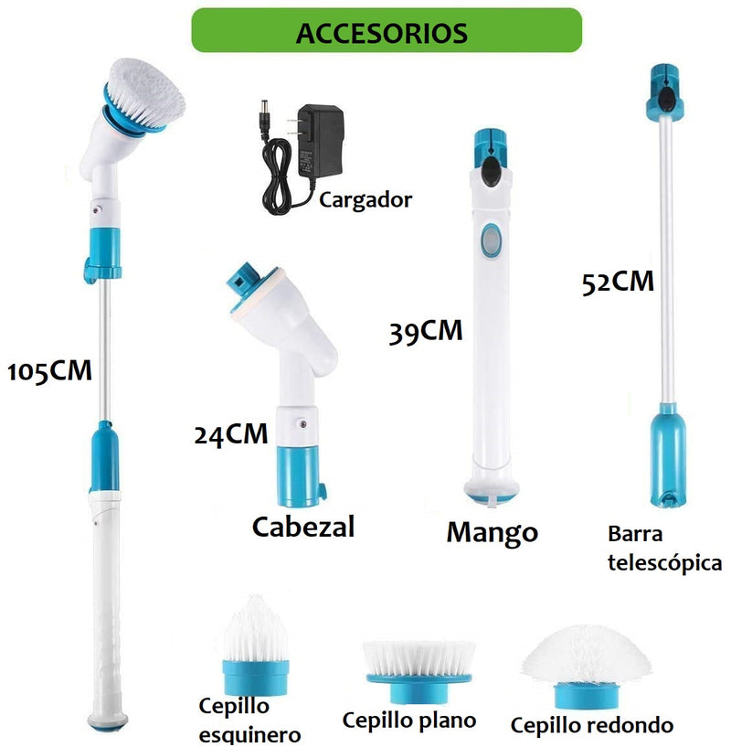 Cepillo giratorio eléctrico de limpieza, multiusos, con 3 cabezales