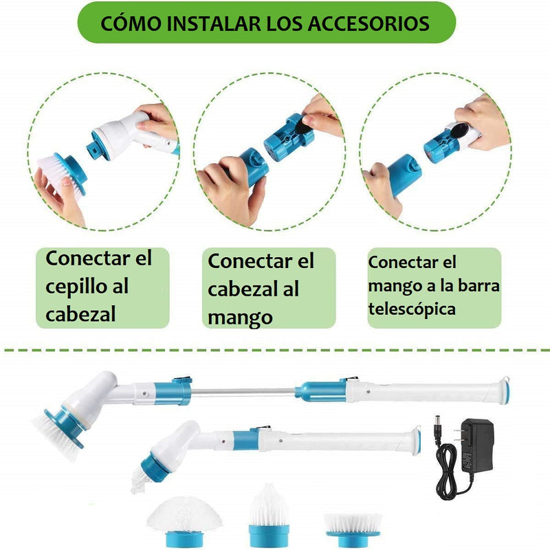 Cepillo giratorio eléctrico de limpieza, multiusos, con 3 cabezales
