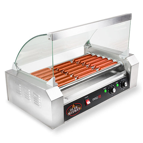 Grill de hotdog rotatorio 950W 110V 50/60hz. Con vitrina Dimens: 23" (wide) x 13" (deep)(1 año)