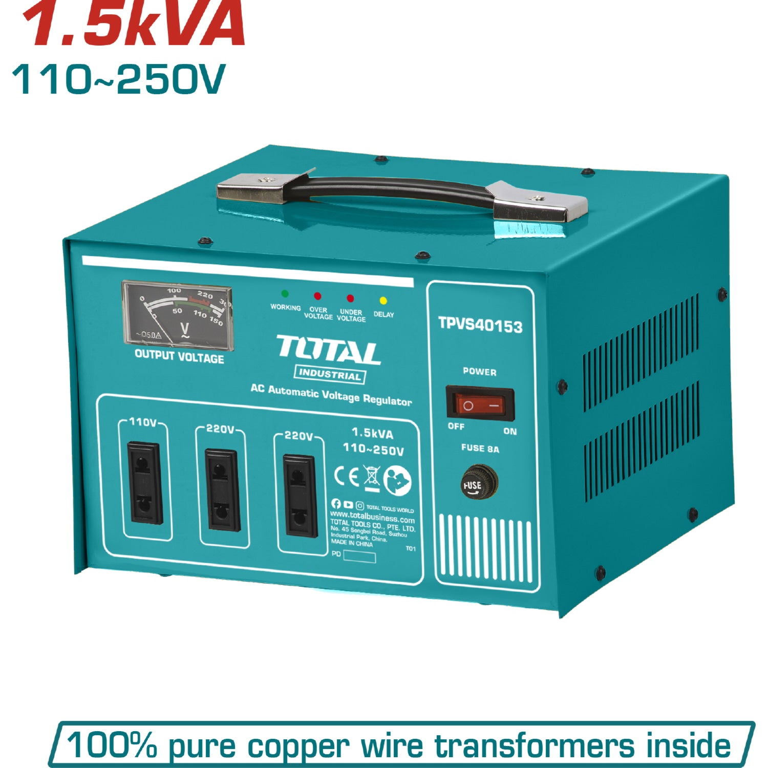 Protector regulador automático de voltaje AC de 1.5kVA, Voltaje :110~250V.
