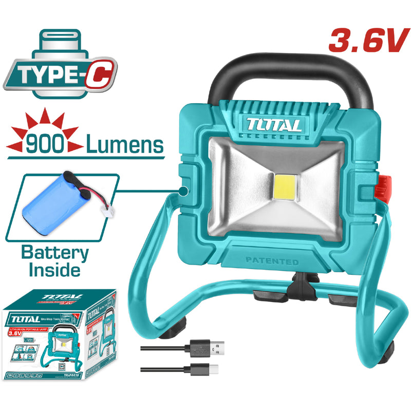 Lámpara de trabajo 3.6V inalámbrica de iones de litio. Incluye cable USB reflector
