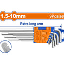 Llaves Allen de brazo extra largo de 9 pzas. Medidas: 1.5-10mm. Cr-V (Juego)