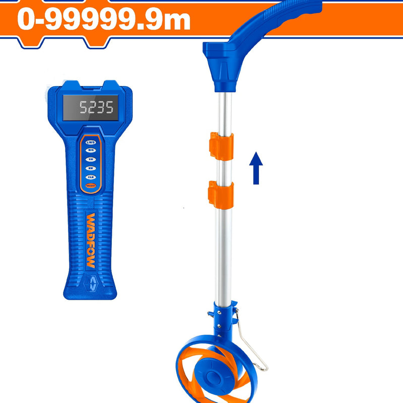 Odómetro de rueda con pantalla digital. Rango de medición: 0-9999.9m. Con soporte. Mide distancias