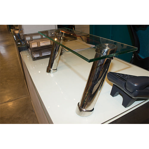 Soporte de vidrio sobre mesa recepcion 200mm Ø 50mm bronce nickelado a 45 grados