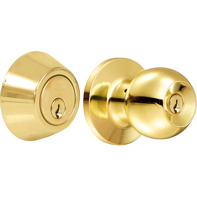 Combo pomo bola y cerrojo doble tubular latón brillante Lock
