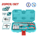 Dados Socket de 1/4" con ratchet Cr.V 4-14mm Set de 20 piezas. Tratamiento térmico.