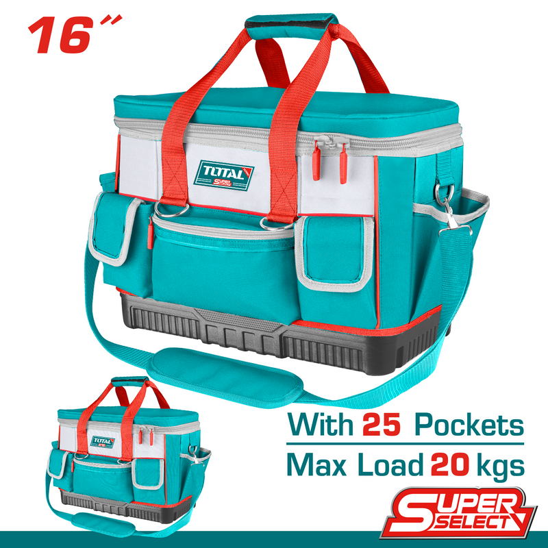 Bolso Caja porta herramientas de poliéster 600D, Tamaño 16”, 25 pcs bolsillos para herramientas