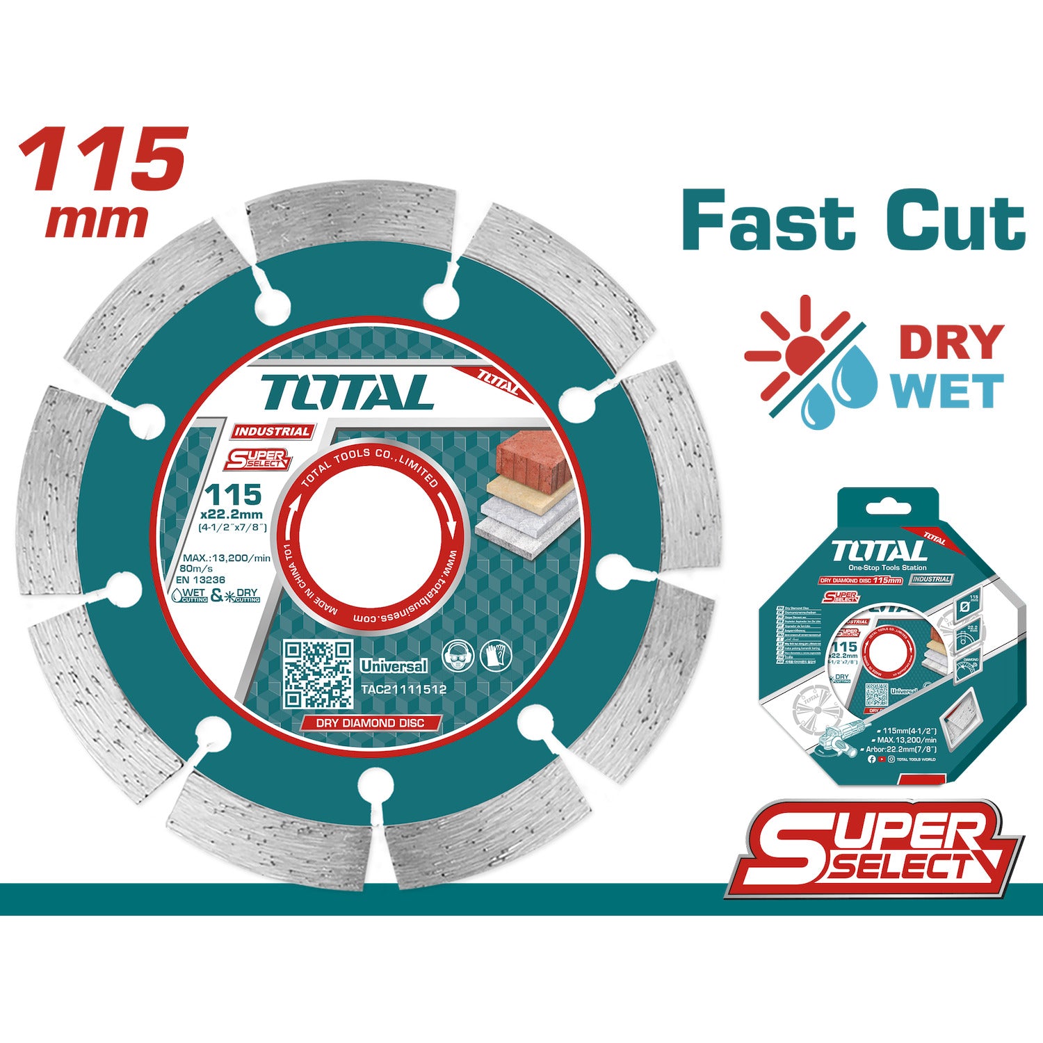 Discos de diamante para mármol y granito 4 1/2" Espesores 12-20mm. Corte seco